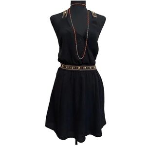 bebe Black Backless Embellished Belt Dress